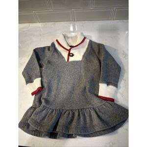 Ralph Lauren 2/2 Toddler Girl Terry Cream Gray Red Trim‎ Dress